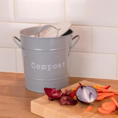 Seau à compost de cuisine – Intérieur amovible – Gris