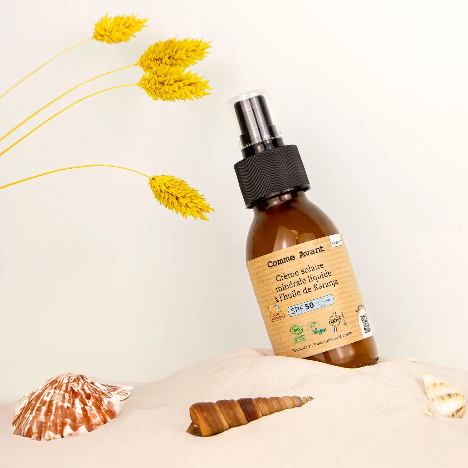 Crème solaire SPF50 minérale liquide à l'huile de Karanja- Comme Avant – Image 4