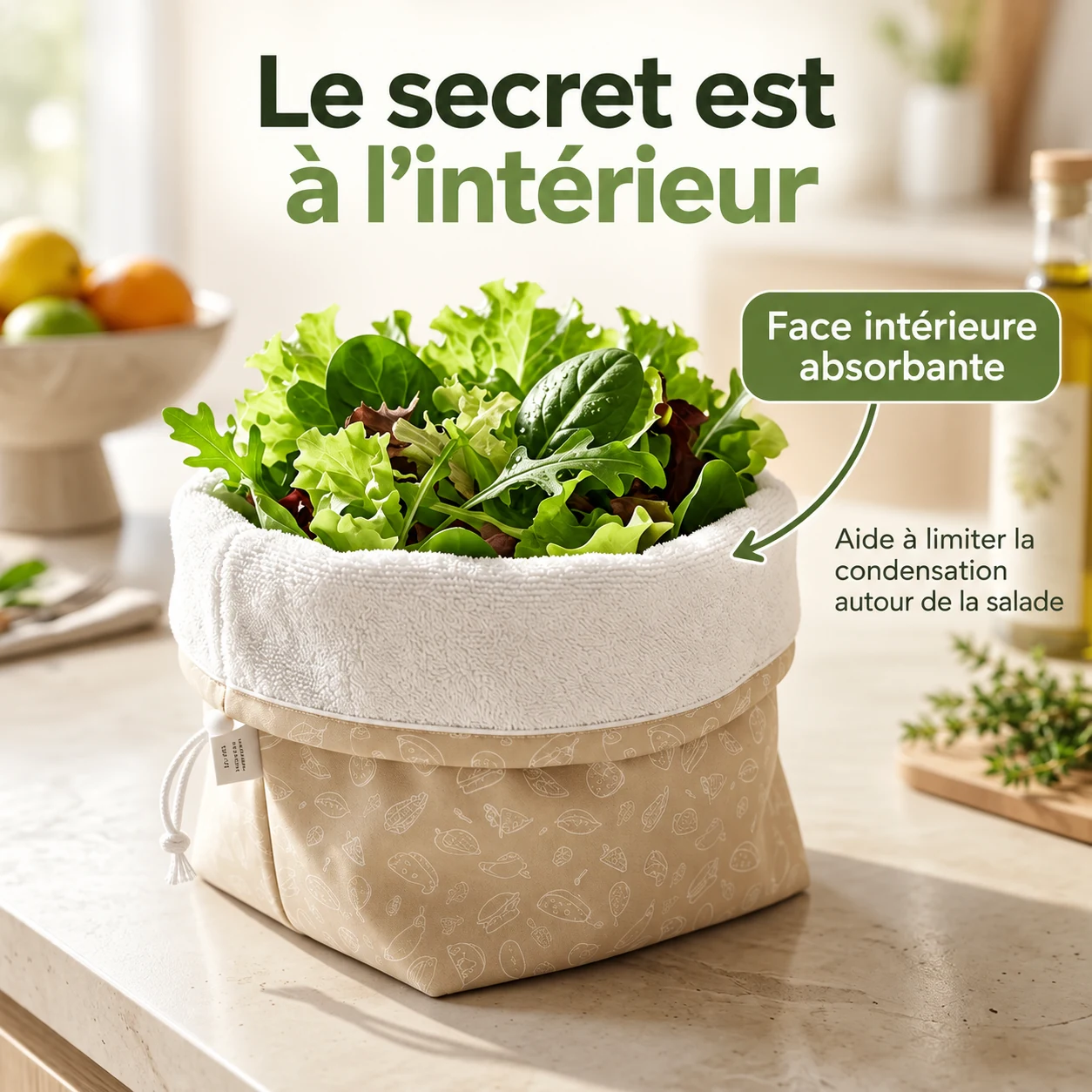 Sac à salade avec doublure absorbante - Mireille – Image 2
